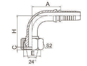 20591 90° MÉTRICA HEMBRA 24° CONO ANILLO TÓRICO HT /ISO12151-2/DIN 3865 - 20591