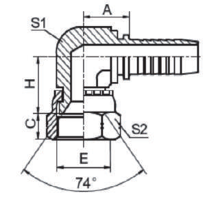 26791K FEMMINA 90°JIC 74 °Cono SAET / SAE J514 - 26791K