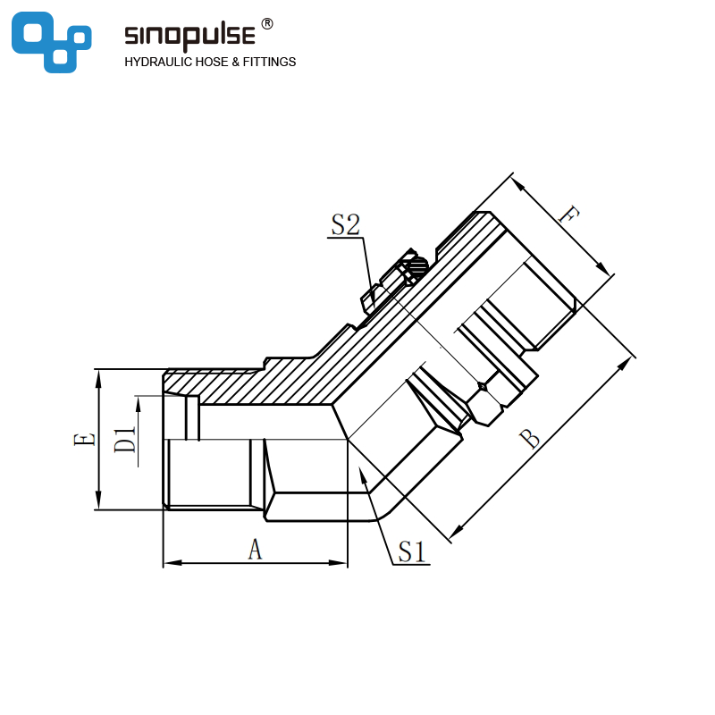 1DG4-OG Metric Male 24°H.T. × BSP Thread Adjustable Stud Ends with O-Ring Seal (45°Elbows)